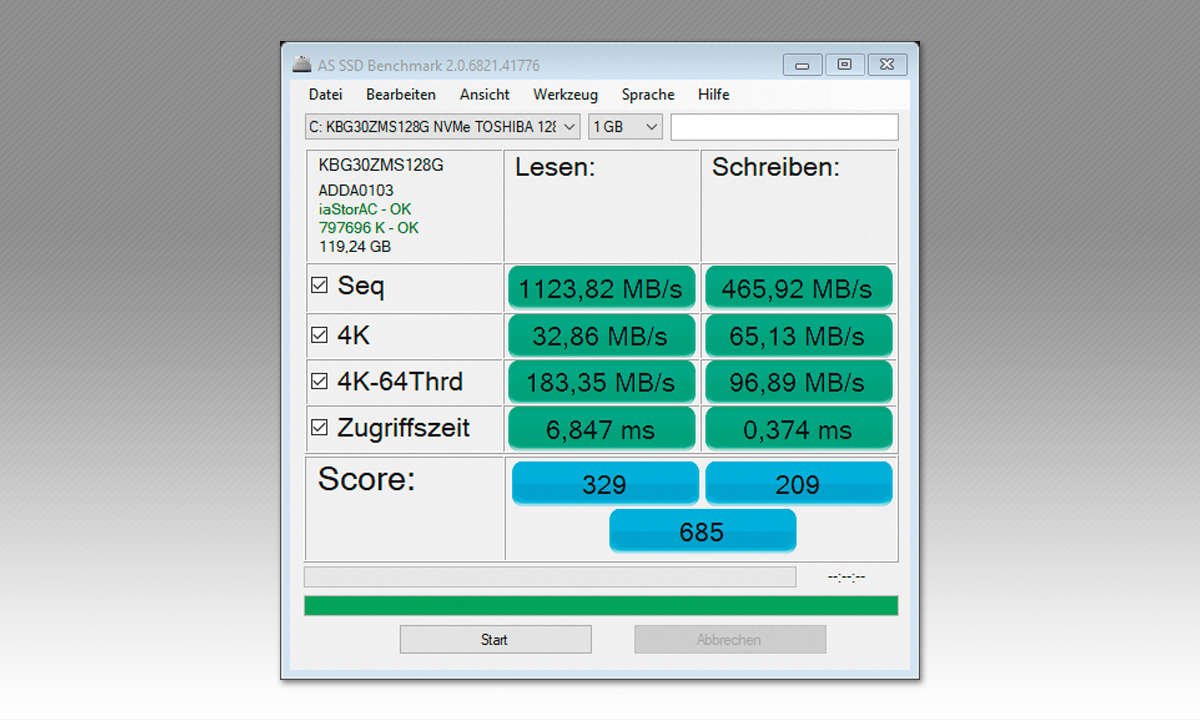 Creators Laptops: Benchmarktool AS SSD Screenshot