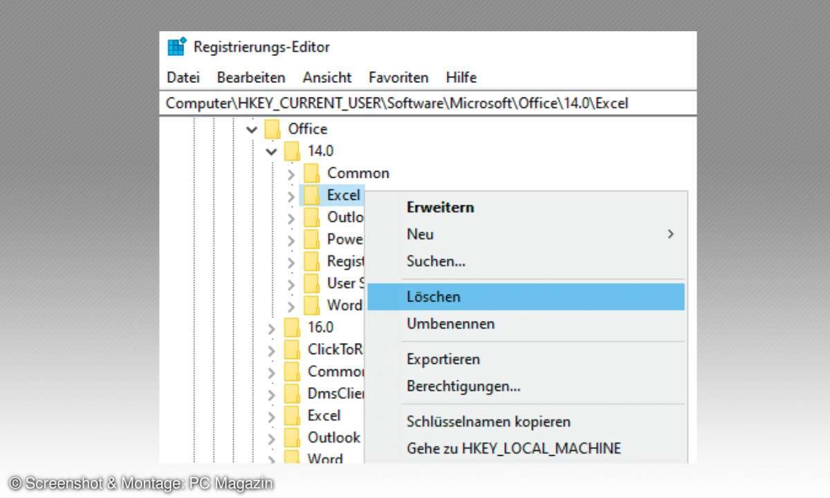 MS Office: Standardeinstellungen wiederherstellen - Registry-Schlüssel löschen Screenshot
