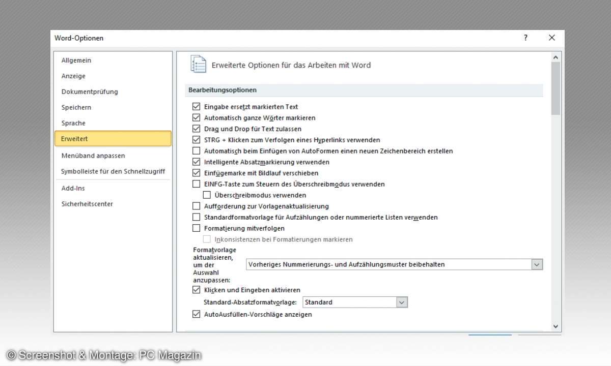 MS Office: Standardeinstellungen wiederherstellen - Einstellungen Ausgangswerte Screenshot