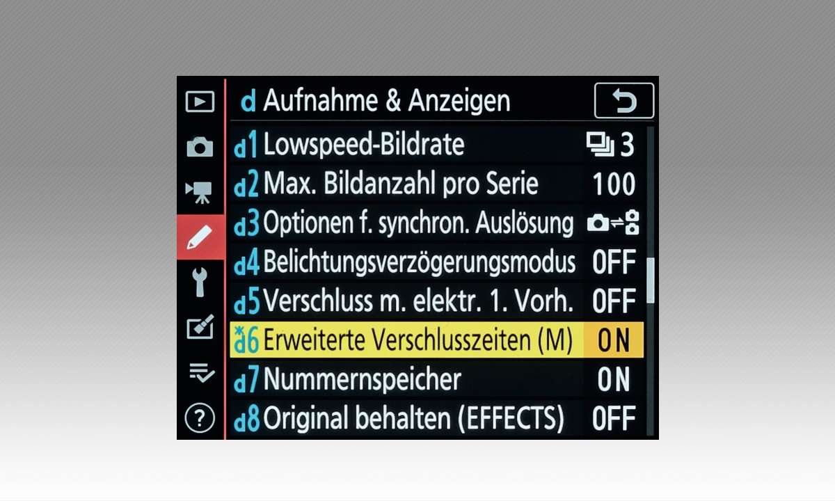 Nikon D780 im Test - Screenshot Belichtung Langzeitgrenze