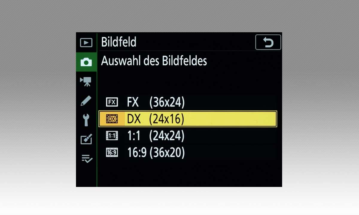 Nikon D780 im Test - Screenshot Bildfeldgröße