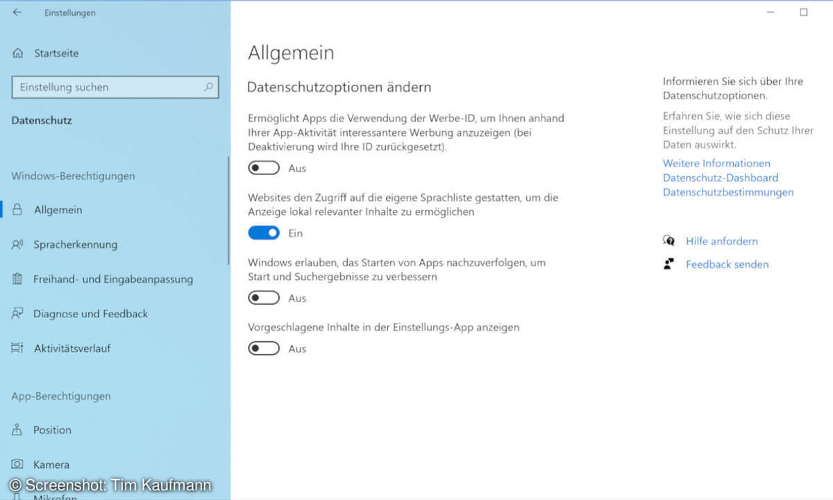 Einstellungen Windows Interessenbasierte Werbung