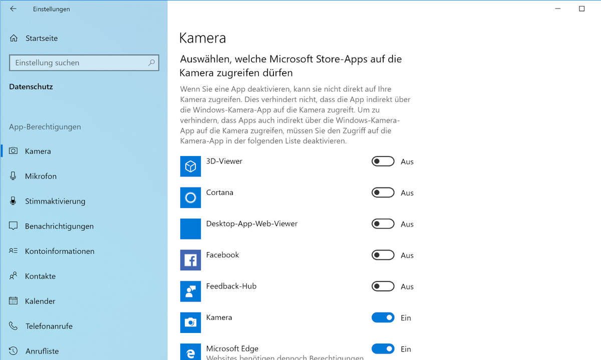 Windows Einstellungen App-Berechtigungen