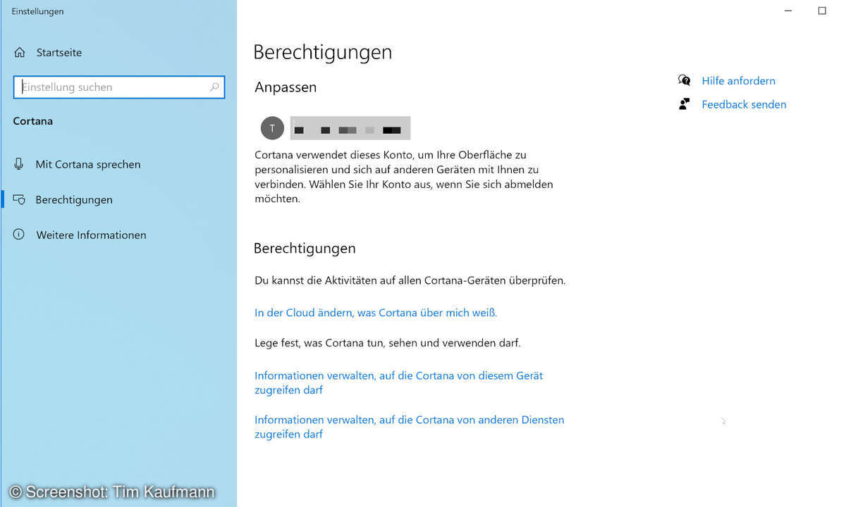 Windows Einstellungen Cortana