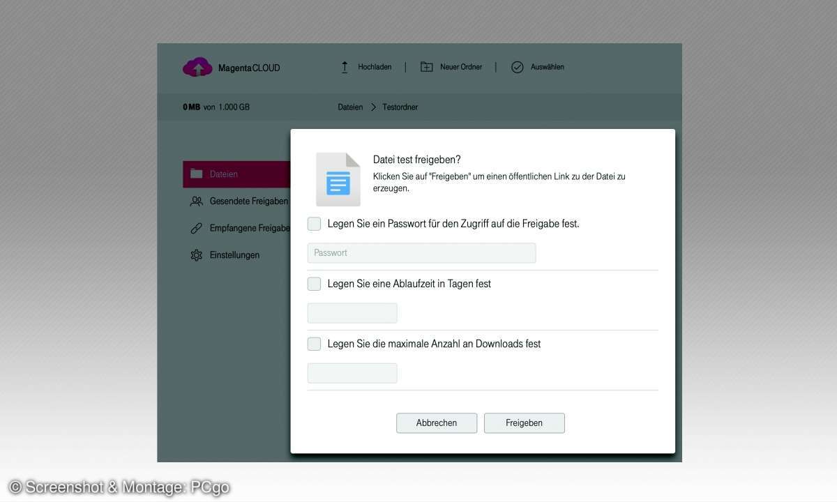 Sicherheitstest Cloud-Dienst: Telekom MagentaCloud Screenshot