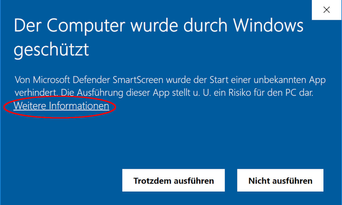 Windows SharpApp Warnung ausführen