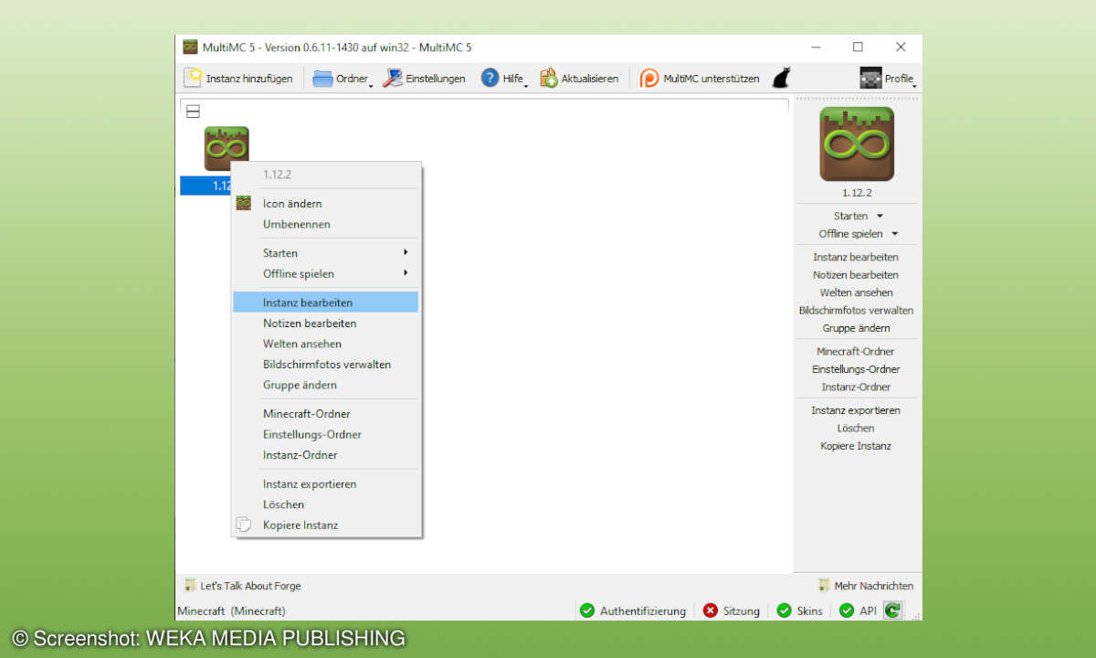 Minecraft MultiMC Instanz bearbeiten