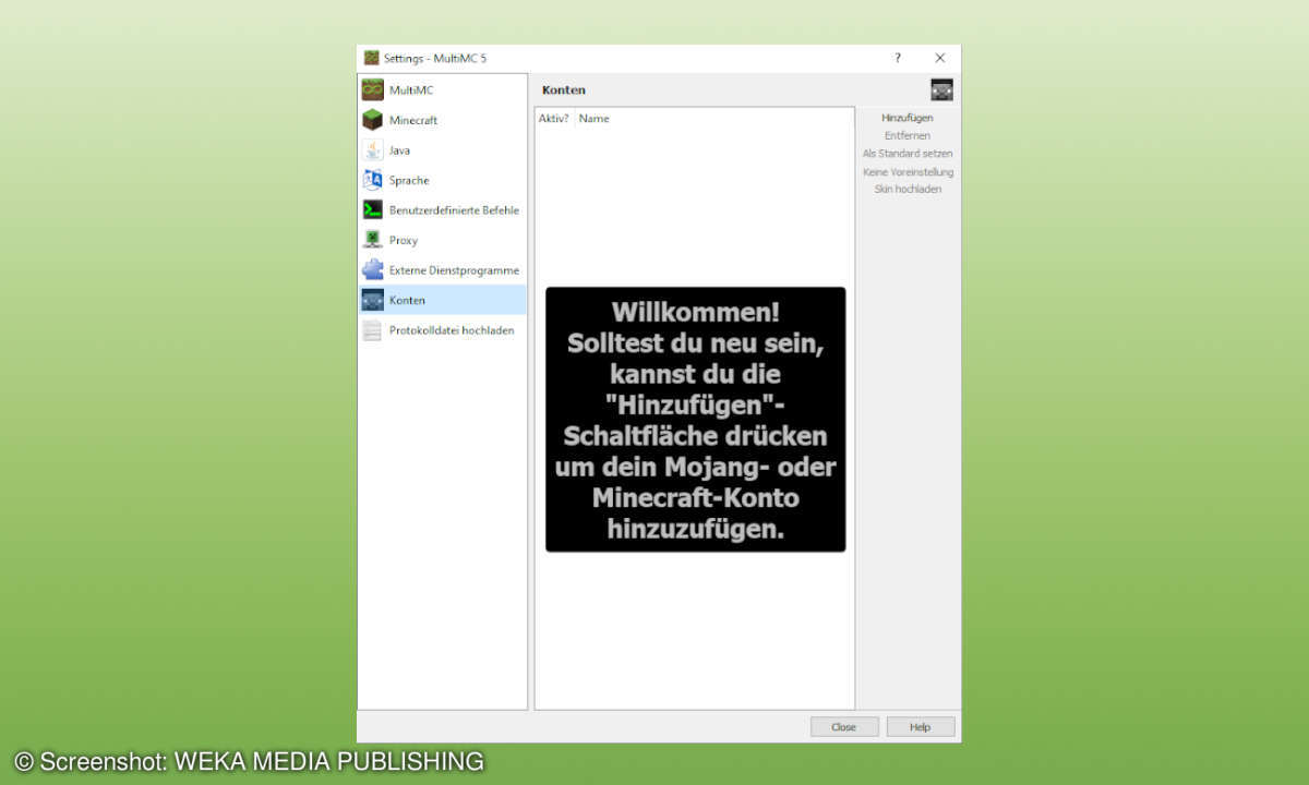 Minecraft MultiMC Konto hinterlegen