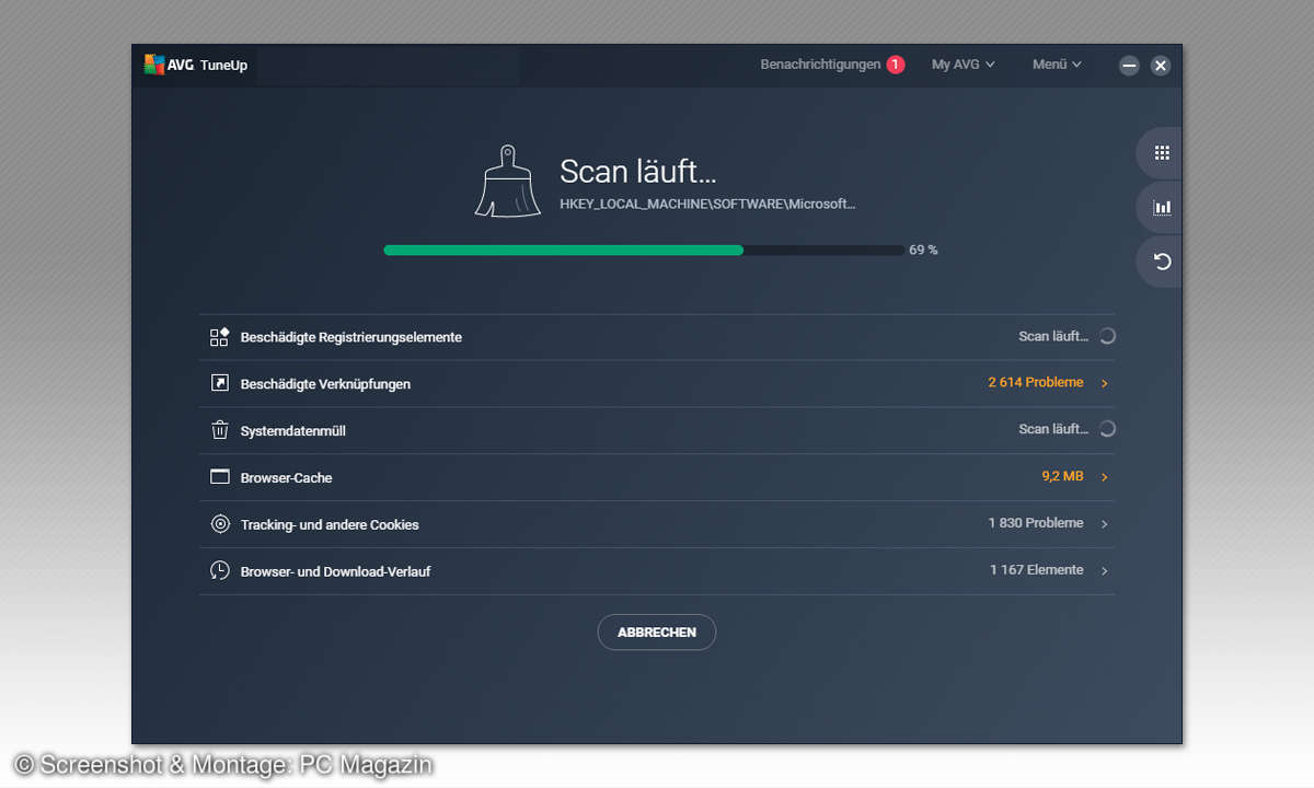 8 System-Tools für Windows im Vergleich - AVG Screenshot
