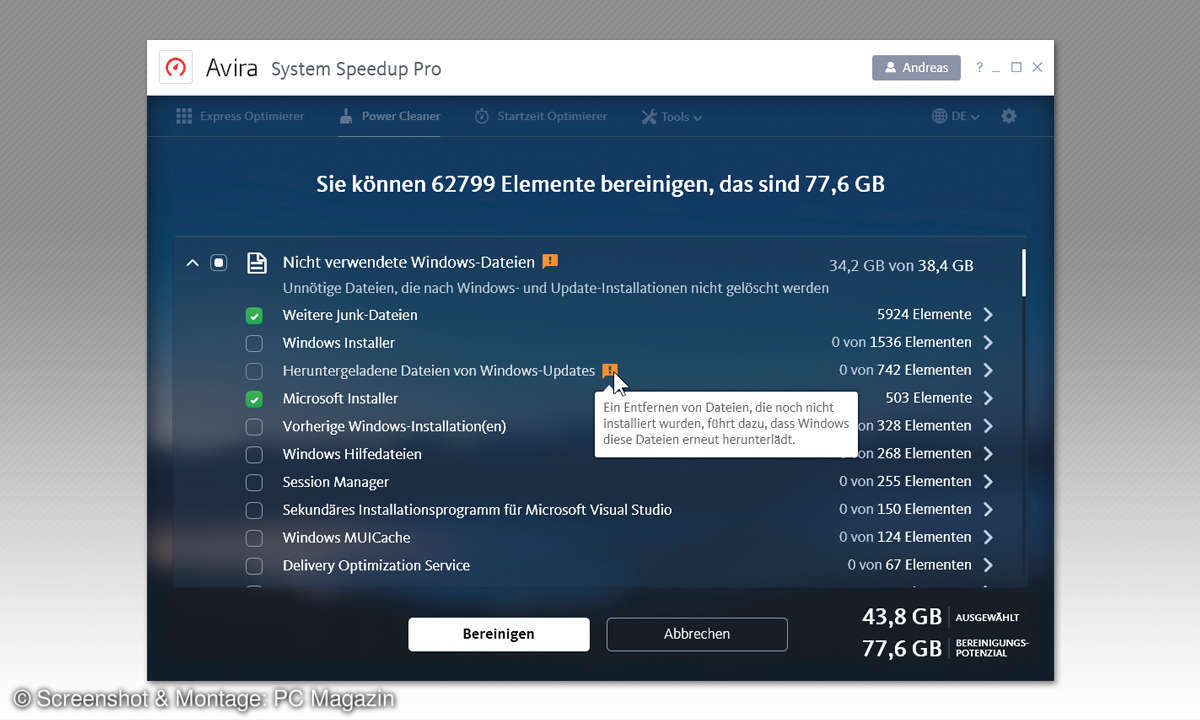 8 System-Tools für Windows im Vergleich - Avira Screenshot