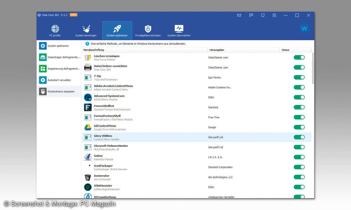 8 System-Tools für Windows im Vergleich - Wisecleaner Screenshot