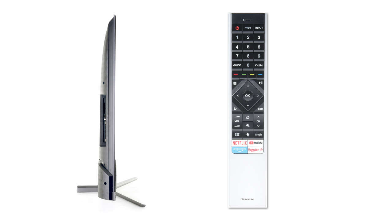 Hisense H65U8QF im Test - Seitenansicht & Fernbedienung