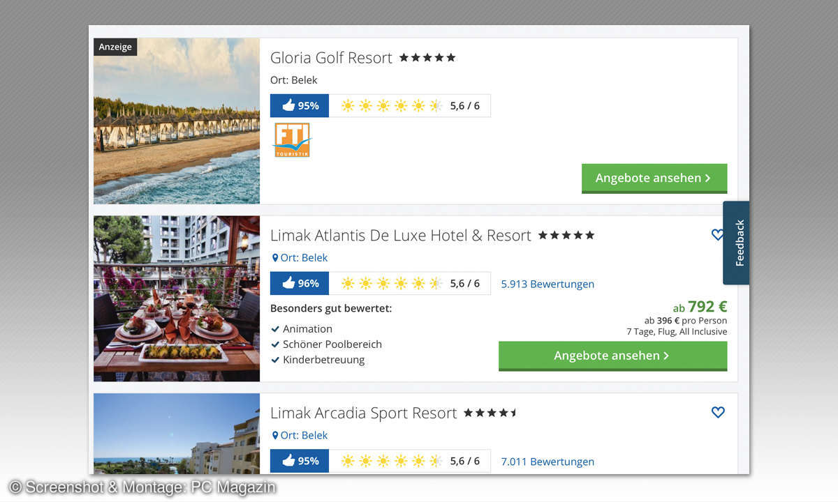 Online-Reiseportale im Vergleich: Wer bietet den besten Service? - Holidaycheck Screenshot