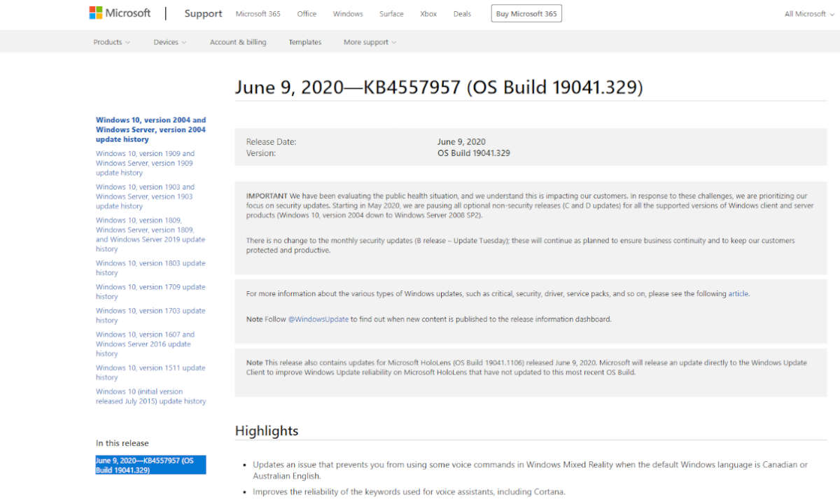 Windows 10 2004 Spring 2020 Update