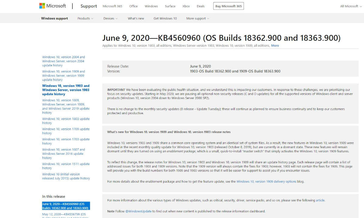 Windows 10 Mai Update 2020 1909 und 1903