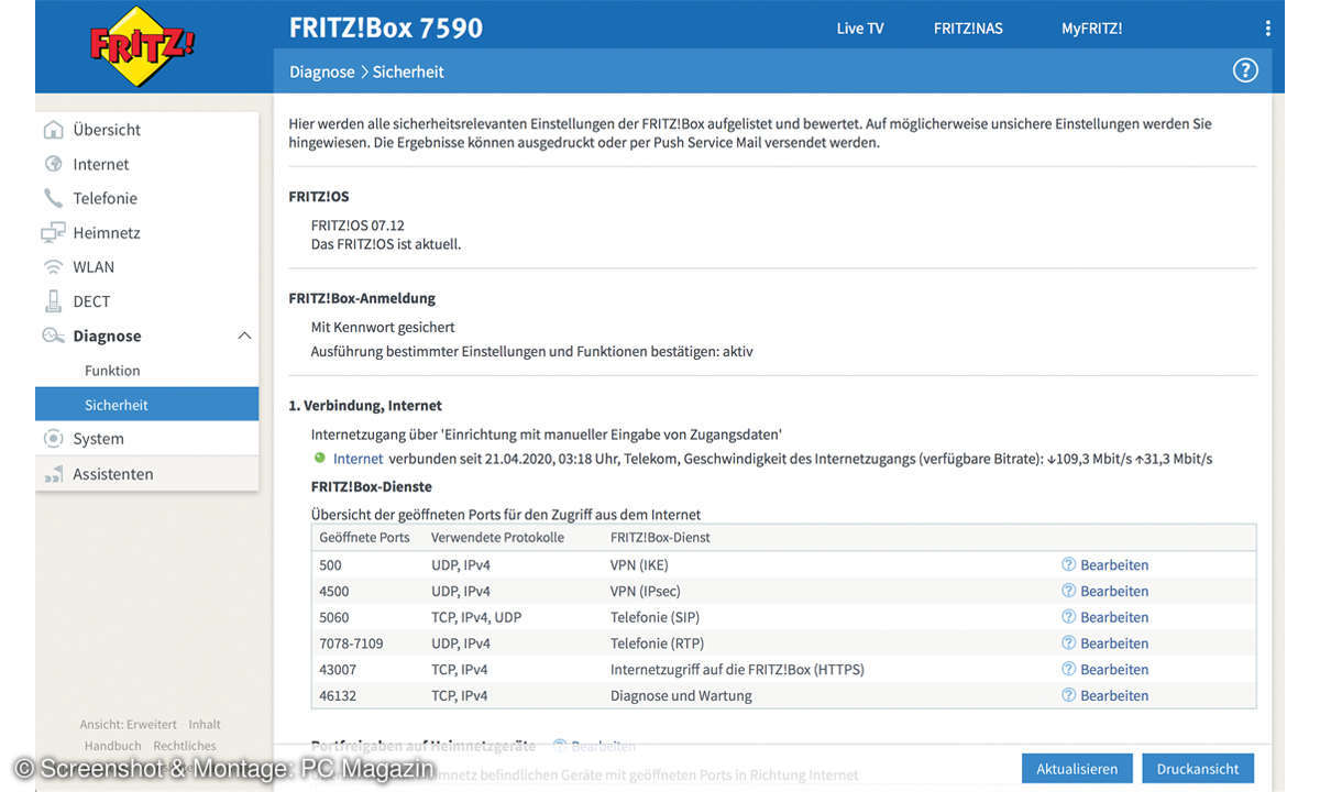 Router-Sicherheitstest 2020: AVM Fritzbox 7590 - Screenshot