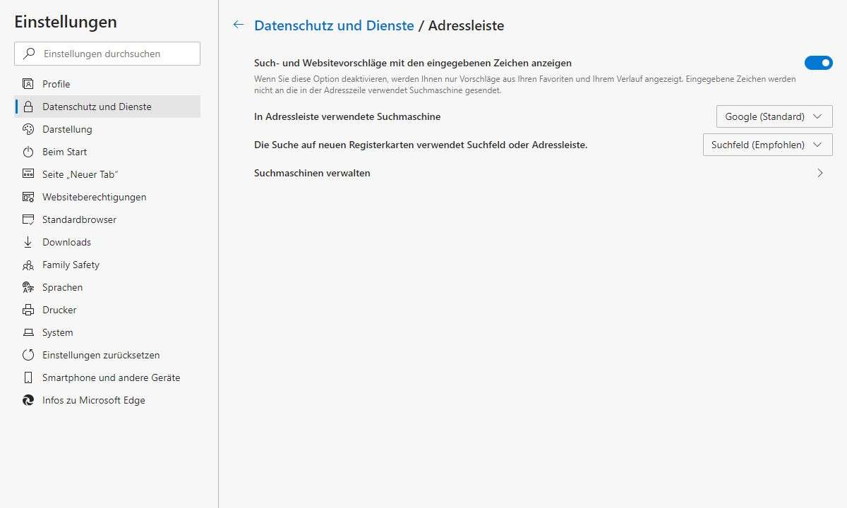 Edge Chromium: Bing-Suche entfernen