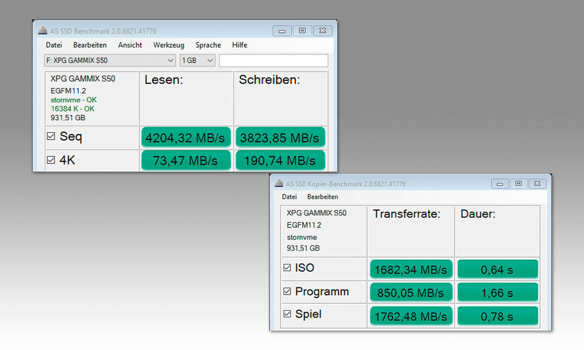 PCIe-4.0-SSMs im Vergleichstest: Benchmark Screenshots Adata