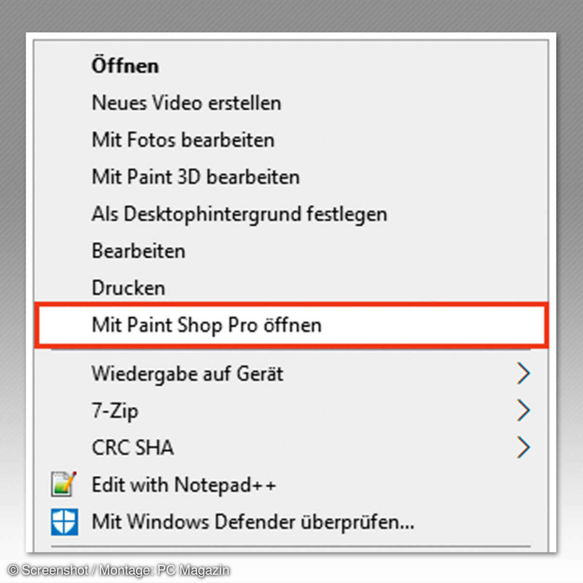 Bildbearbeitungsoption im Windows-Explorer hinzufügen: Datei-Kontextmenü Screenshot