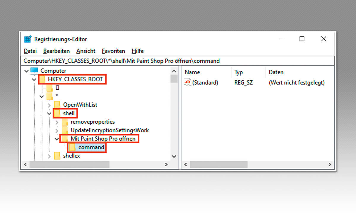 Bildbearbeitungsoption im Windows-Explorer hinzufügen: Registry-Schlüssel Screenshot Screenshot