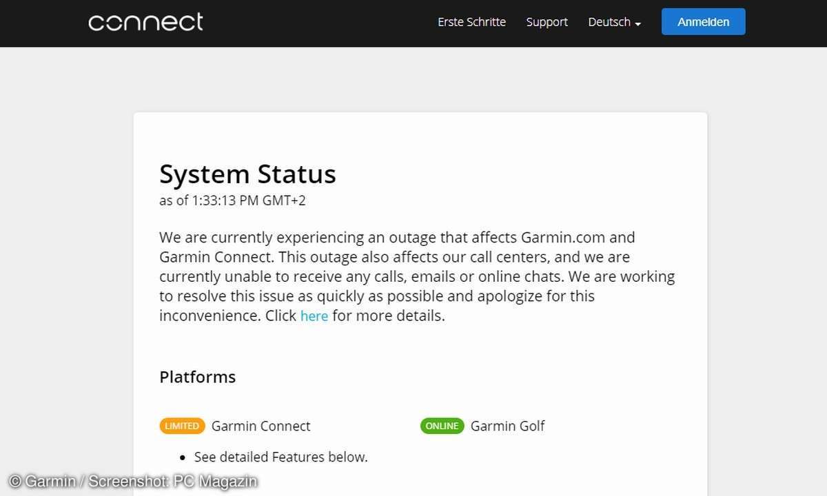 garmin connect server status