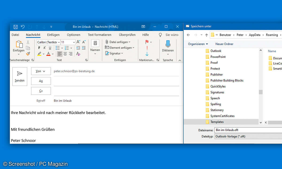 outlook vorlage abwesenheitsnachricht
