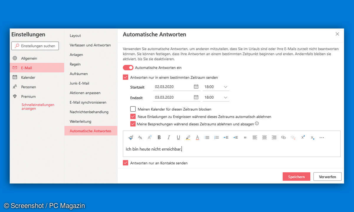 outlook 365 abwesenheit antwort einrichten