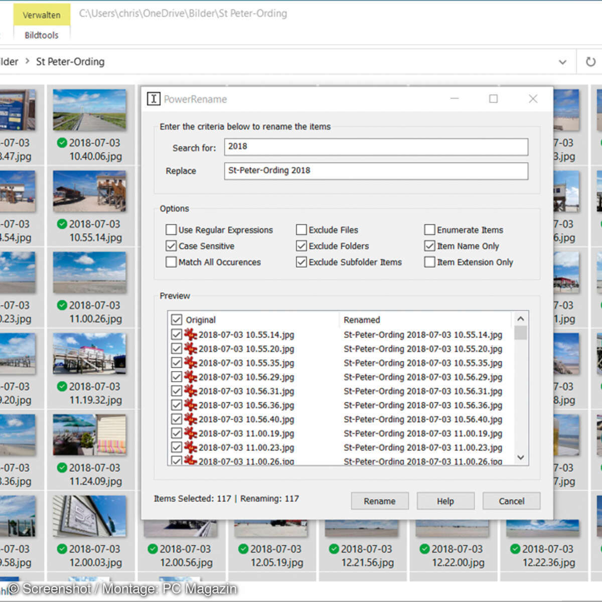 PowerRename Screenshot Dateien