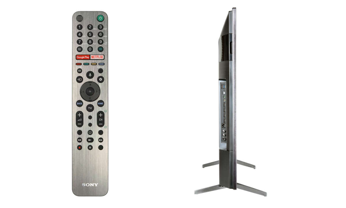 Sony KD-55XH9505 Seitenansicht & Fernbedienung