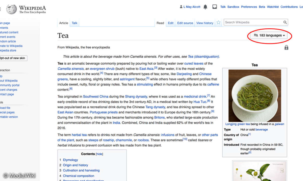 Wikipedias neues Sprachmenü