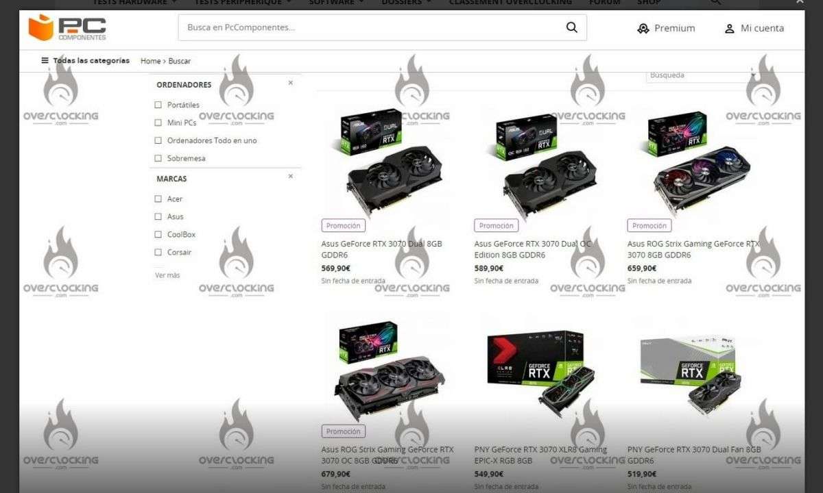 Euro-Preise für die Geforce RTX 3070.
