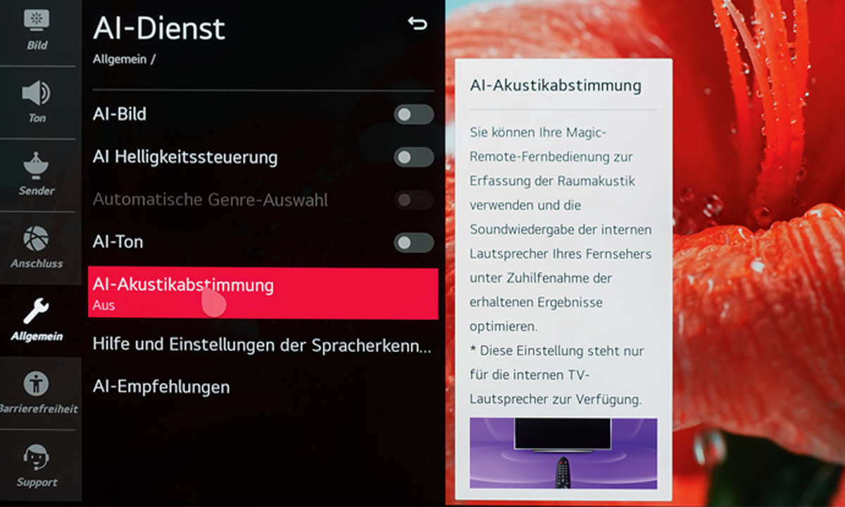 LG OLED65BX9LB im Test - Screenshot AI Dienst