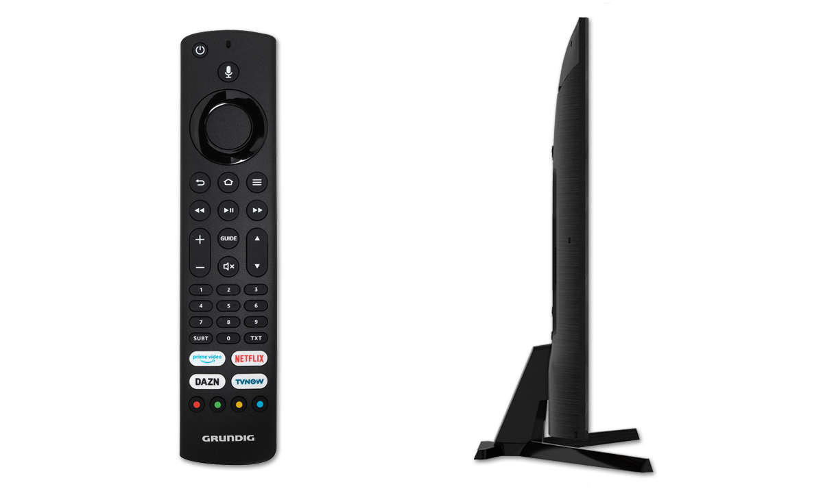 Grundig Vision 8 GUB8040 - Fire TV im Test: Fernbedieung und Seitenansicht