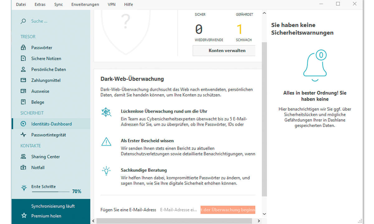 Passwort-Manager im Vergleich: Screenshot Dashlane