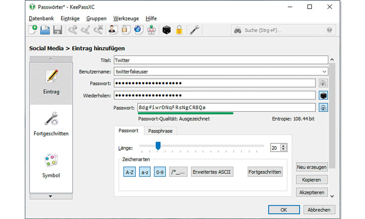 Passwort-Manager im Vergleich: Screenshot KeepassXC