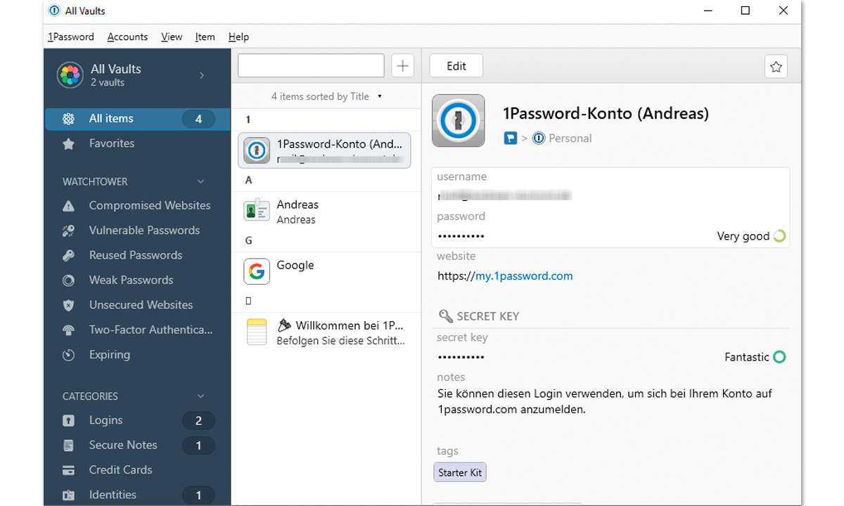 Passwort-Manager im Vergleich: Screenshot 1Password