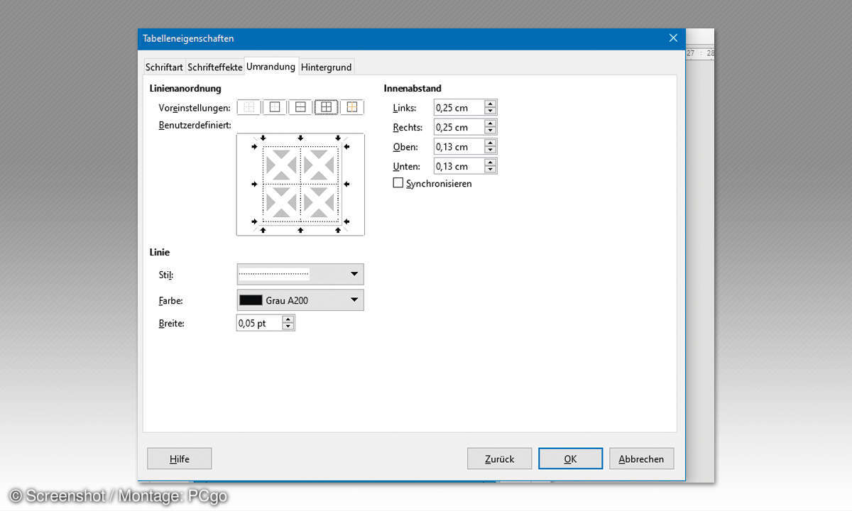 5 LibreOffice Draw: CD/DVD-Einleger - Tabelleneigenschaften