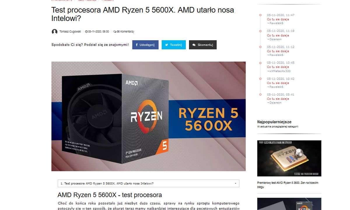 Eine Webseite aus Polen veröffentlicht den Test zum AMD Ryzen 5 5600X vor Release.