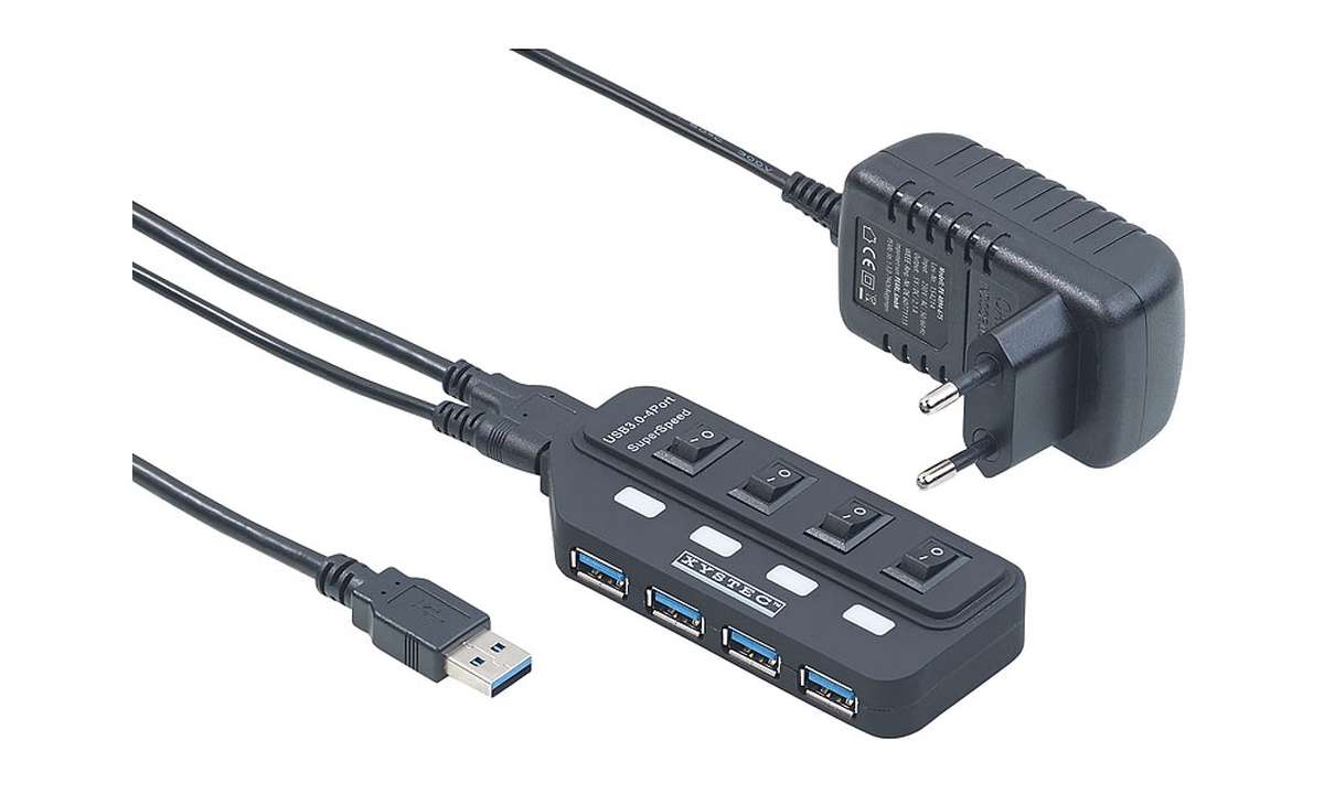 Aktiver USB-3.0-Hub mit 4 Ports, einzeln schaltbar