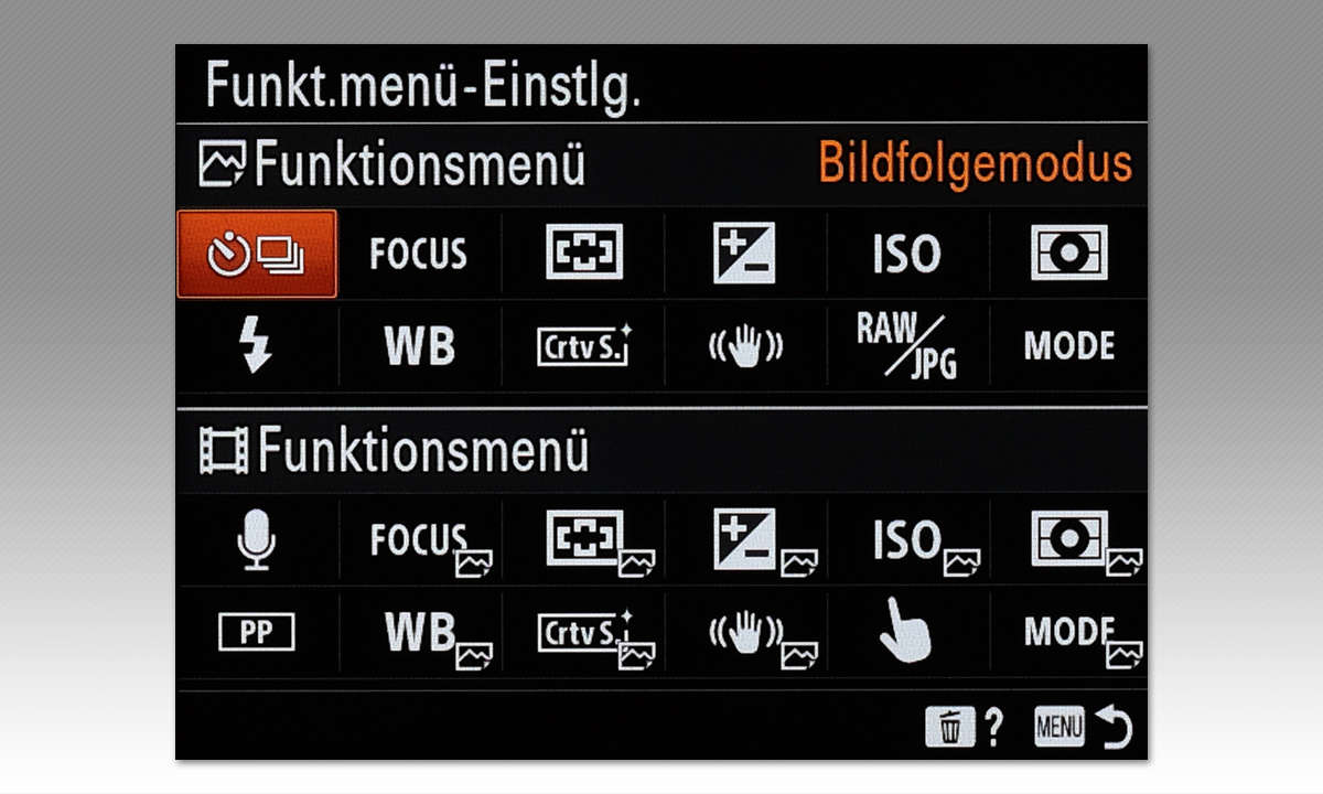 Sony A7C im Test - Funktionsmenü Einstellungen Screenshot