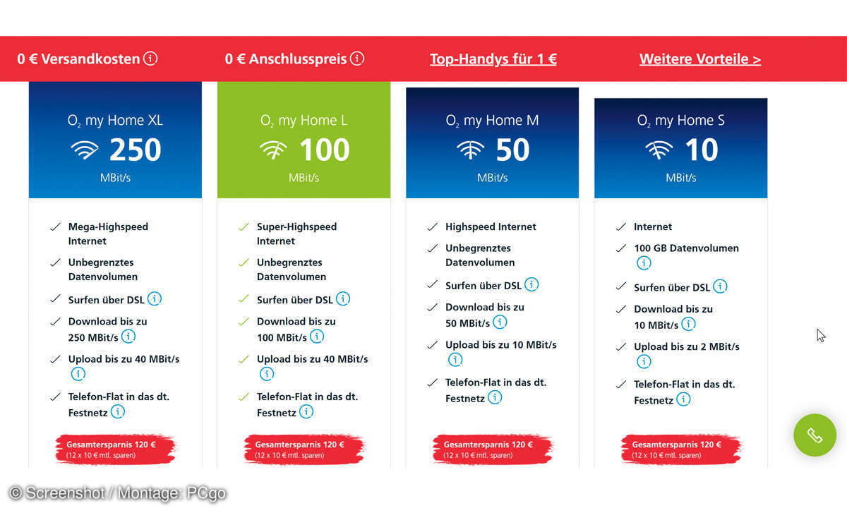 Breitband Tarif-Check 2021 - O2 Screenshot