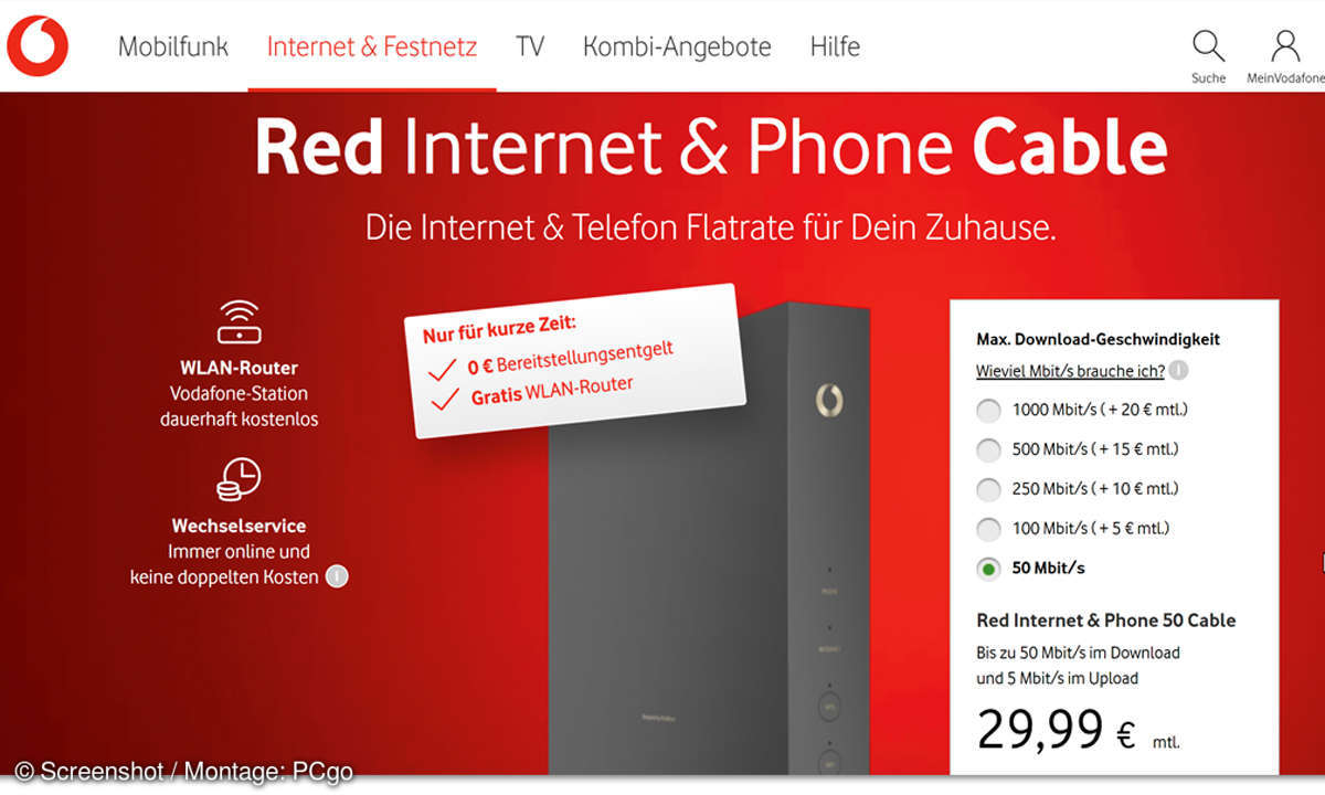 Breitband Tarif-Check 2021 - Vodafone Kabel Screenshot
