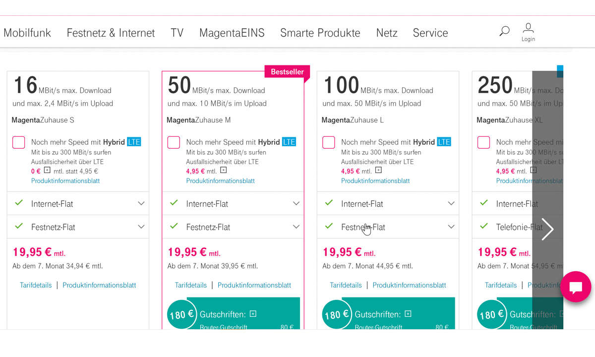 Breitband Tarif-Check 2021 - Telekom Screenshot