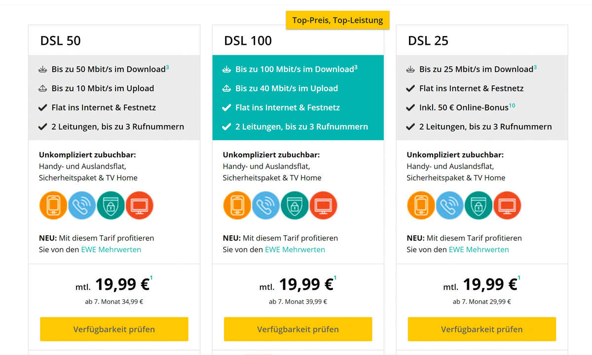 Breitband Tarif-Check 2021 - EWE Screenshot
