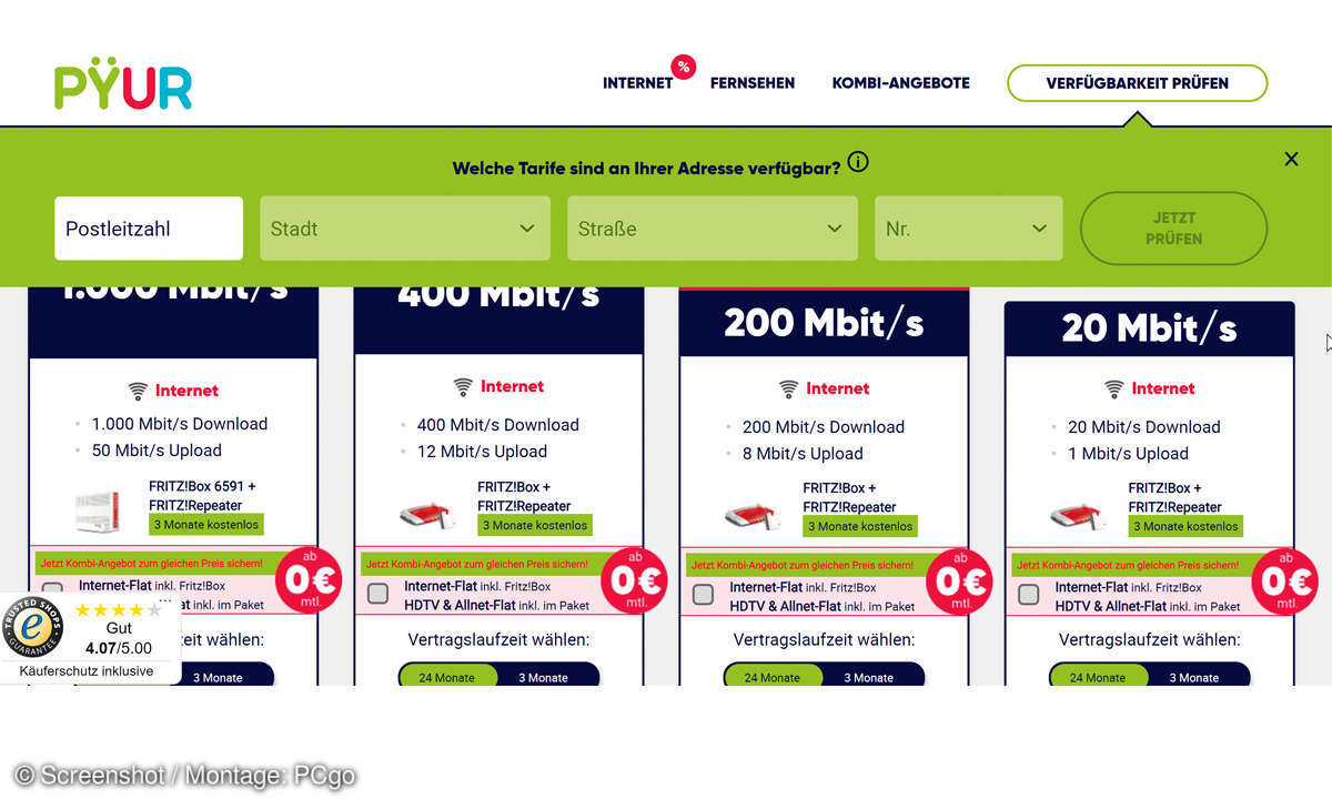 Breitband Tarif-Check 2021 - Pyur Screenshot