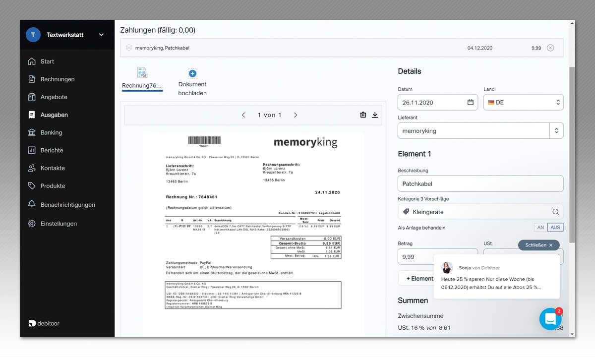 Kaufmännische Cloud-Dienste im Vergleich: Debitoor