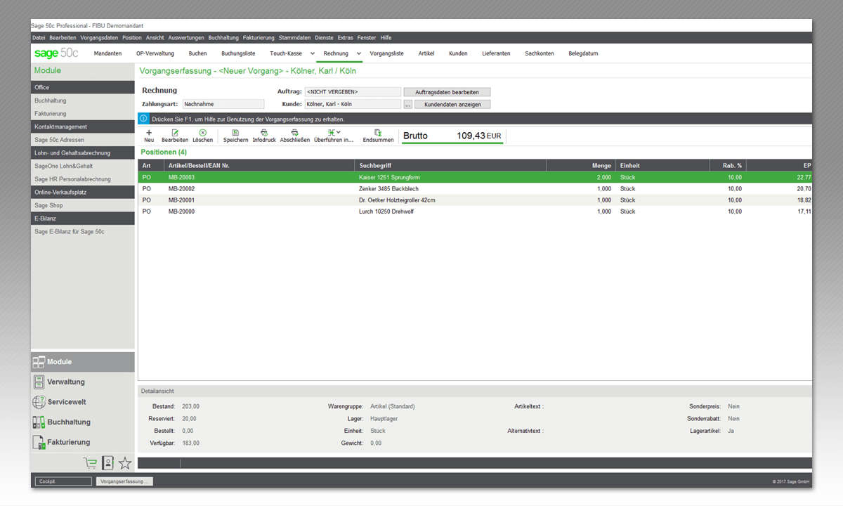 Kaufmännische Software im Vergleich: Sage 50 Connected Standard