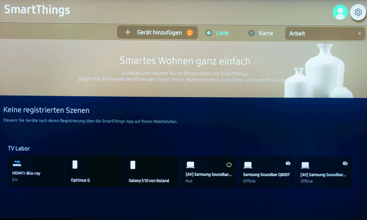 Samsung GQ75QN900A im Test - Screenshot Smart Things