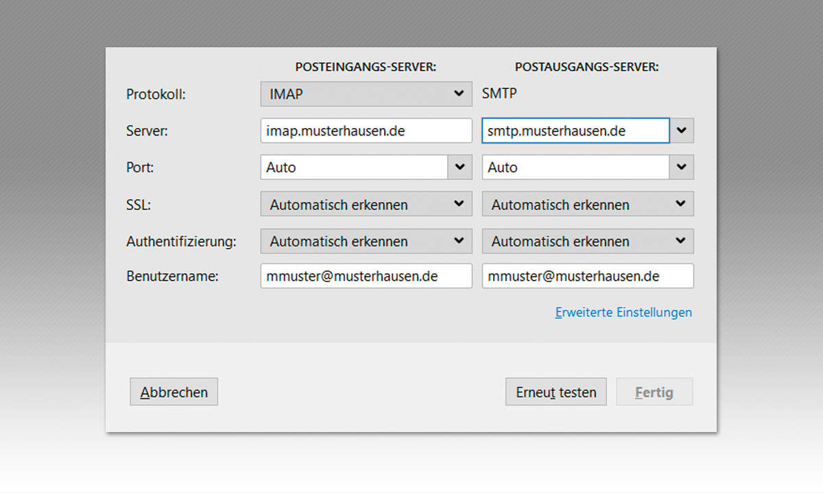 E-Mail-Postfach eifach umziehen: Screenshot Servereinstellungen