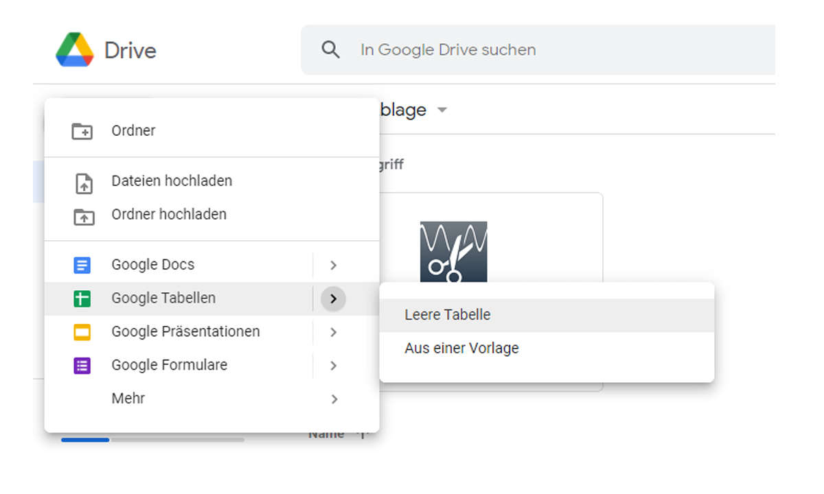 Erstellen Sie eine einfache neue Google-Tabelle.